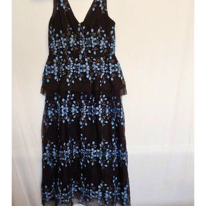 Gianni Bini Petals in the wind robin egg blue & black midi sleeveless dress 4
